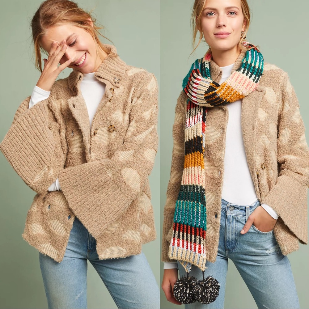 Anthropologie Tan Polka Dot Sweater